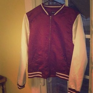 Dark Red And White Bomber Jacket